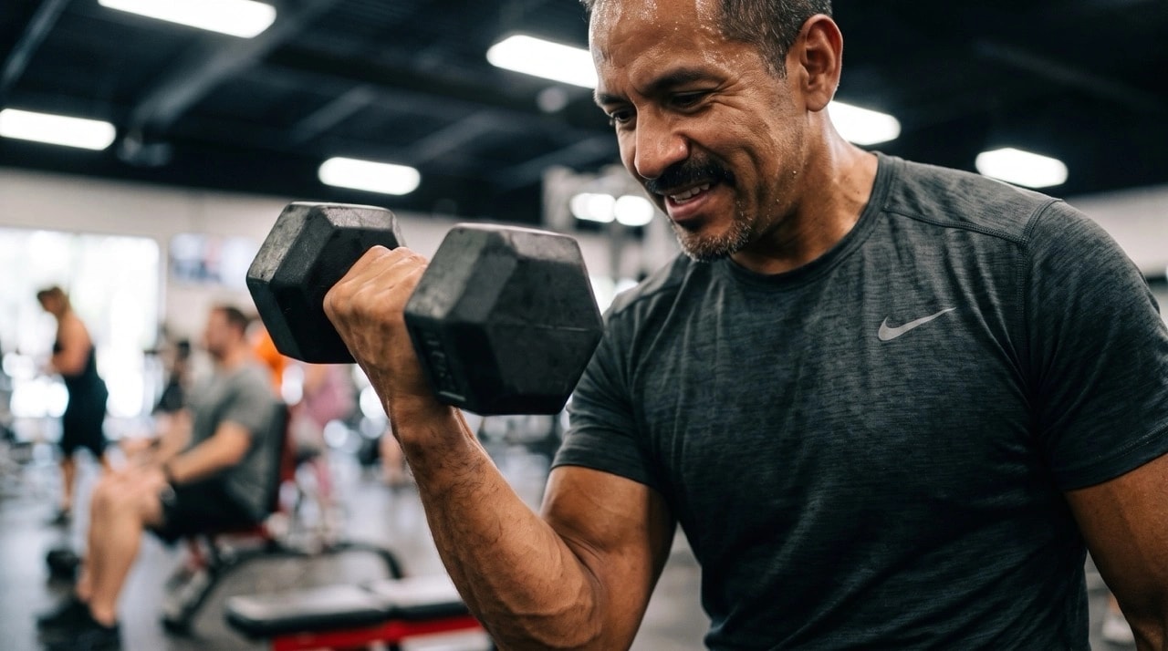 Man lifting dumbbell doing bicep curls