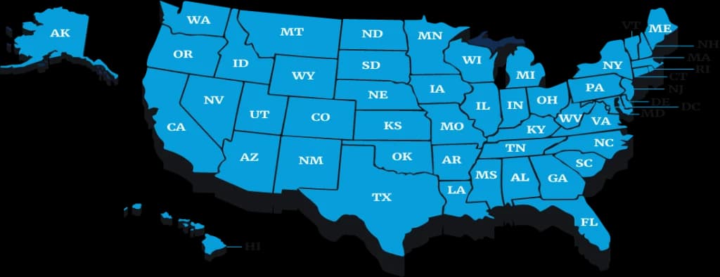 Map showing GLP-1 medication service coverage across the United States