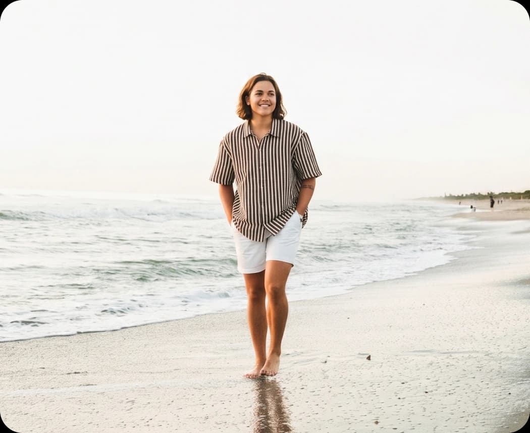 Man walking relaxed along the shoreline