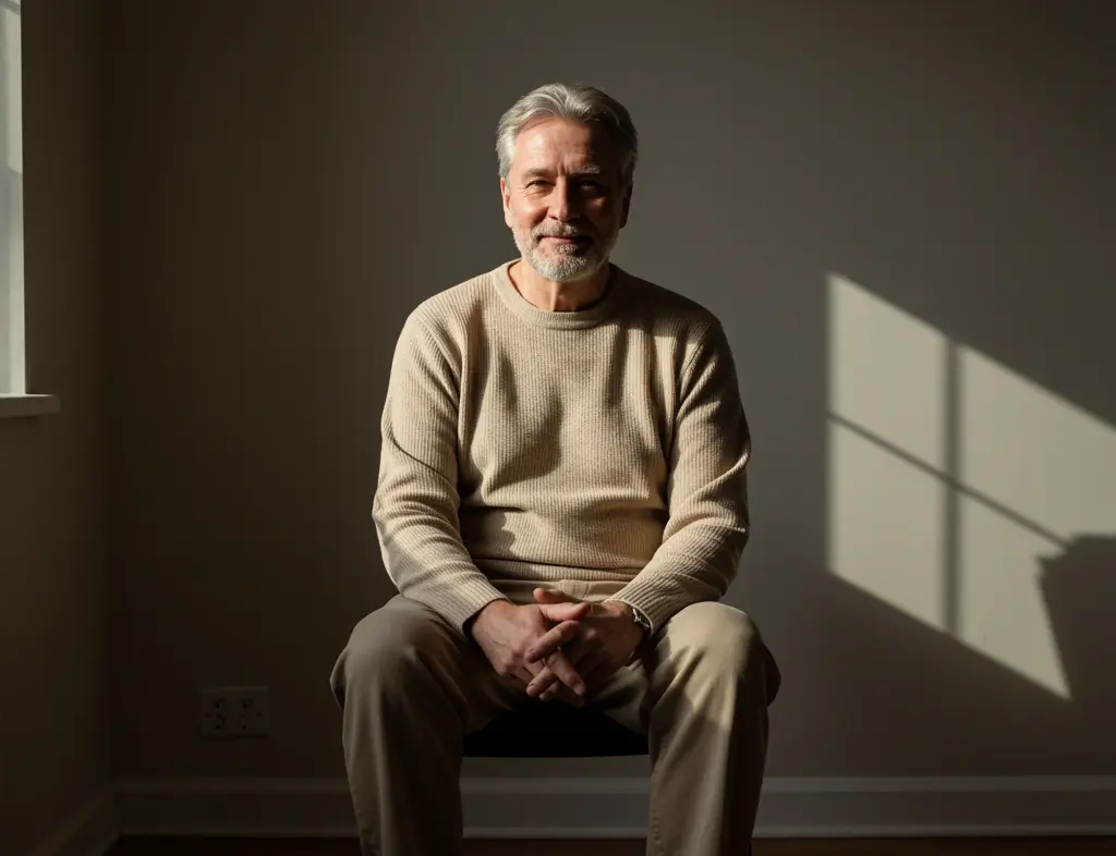 Elderly man siting on a chair