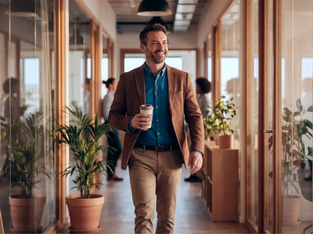 Professional man walking confidently