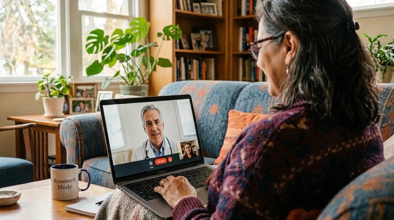 Licensed clinician reviewing a patient's medical history before prescribing a GLP-1 weight loss medication