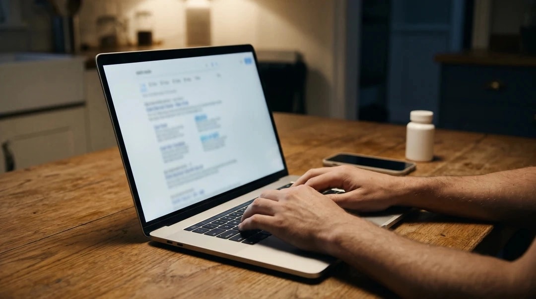 A person searching online for information about gut symptoms.