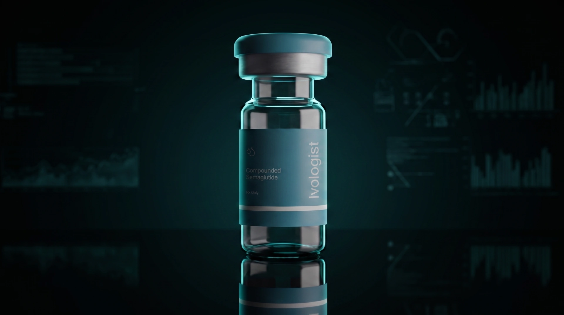 A GLP-1 medication vial on a dark surface