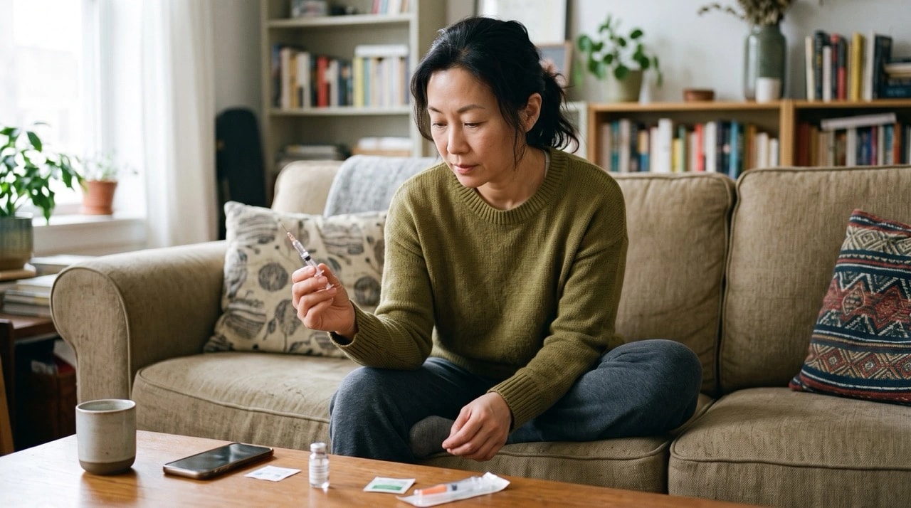 A woman filling the syringe with semaglutide solution