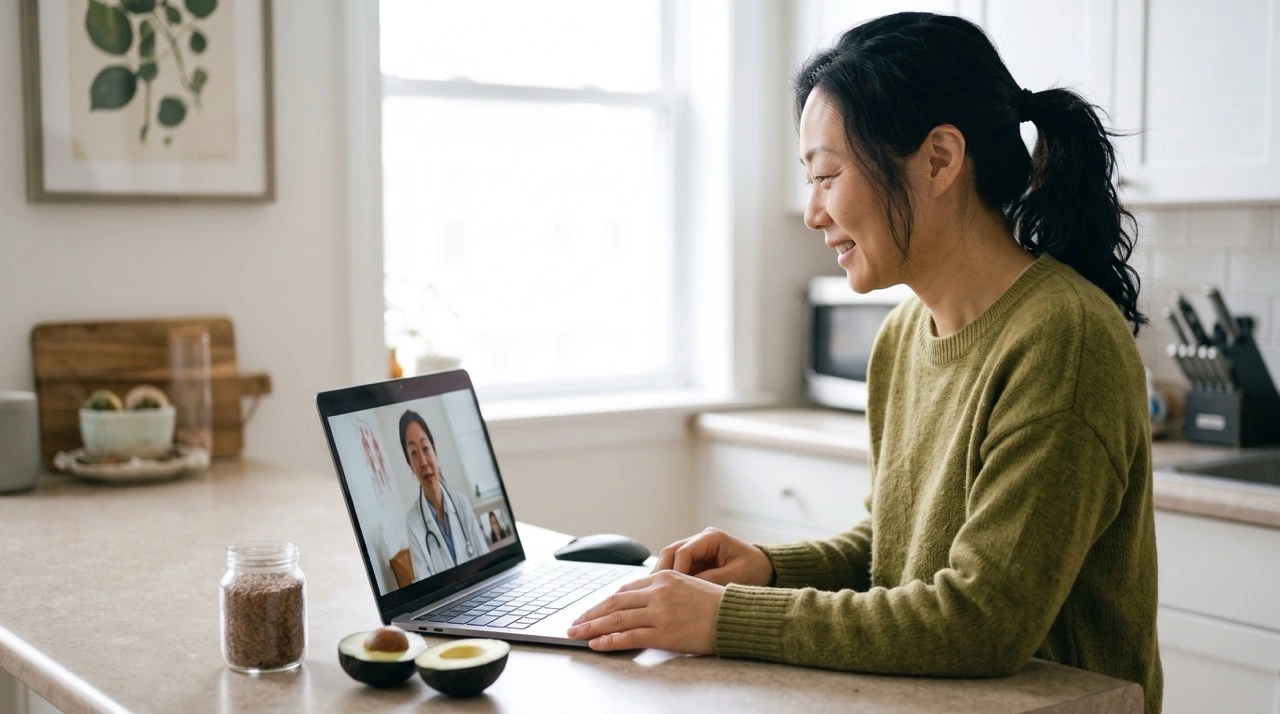 A patient reviewing a treatment plan with a clinician during a follow up appointment.