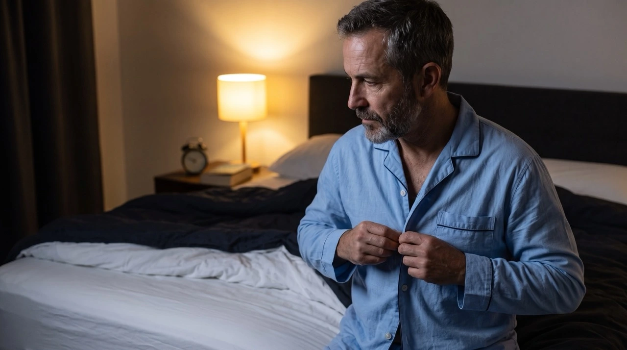Man waking up in bed