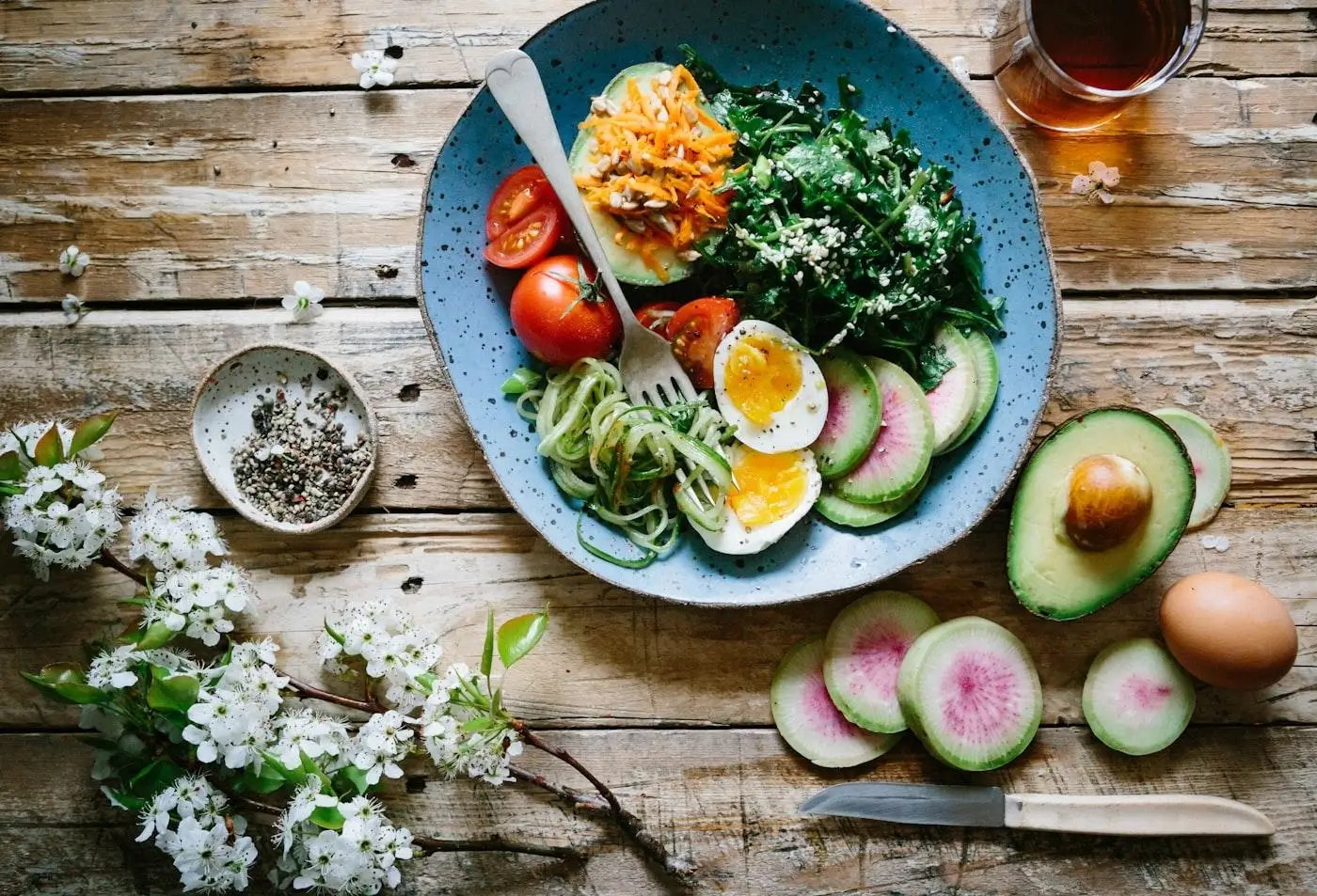 A vibrant, nutrient-dense meal of vegetables, protein, and healthy fats