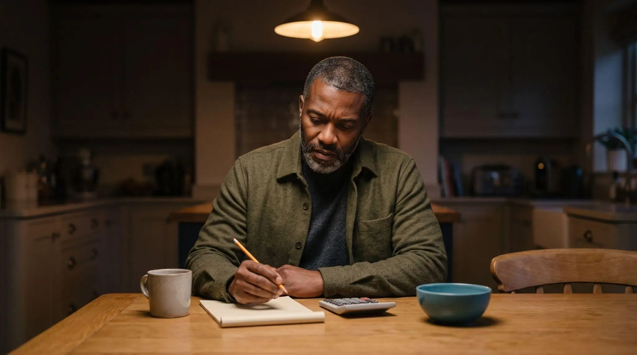 Man calculating budget and costs at home